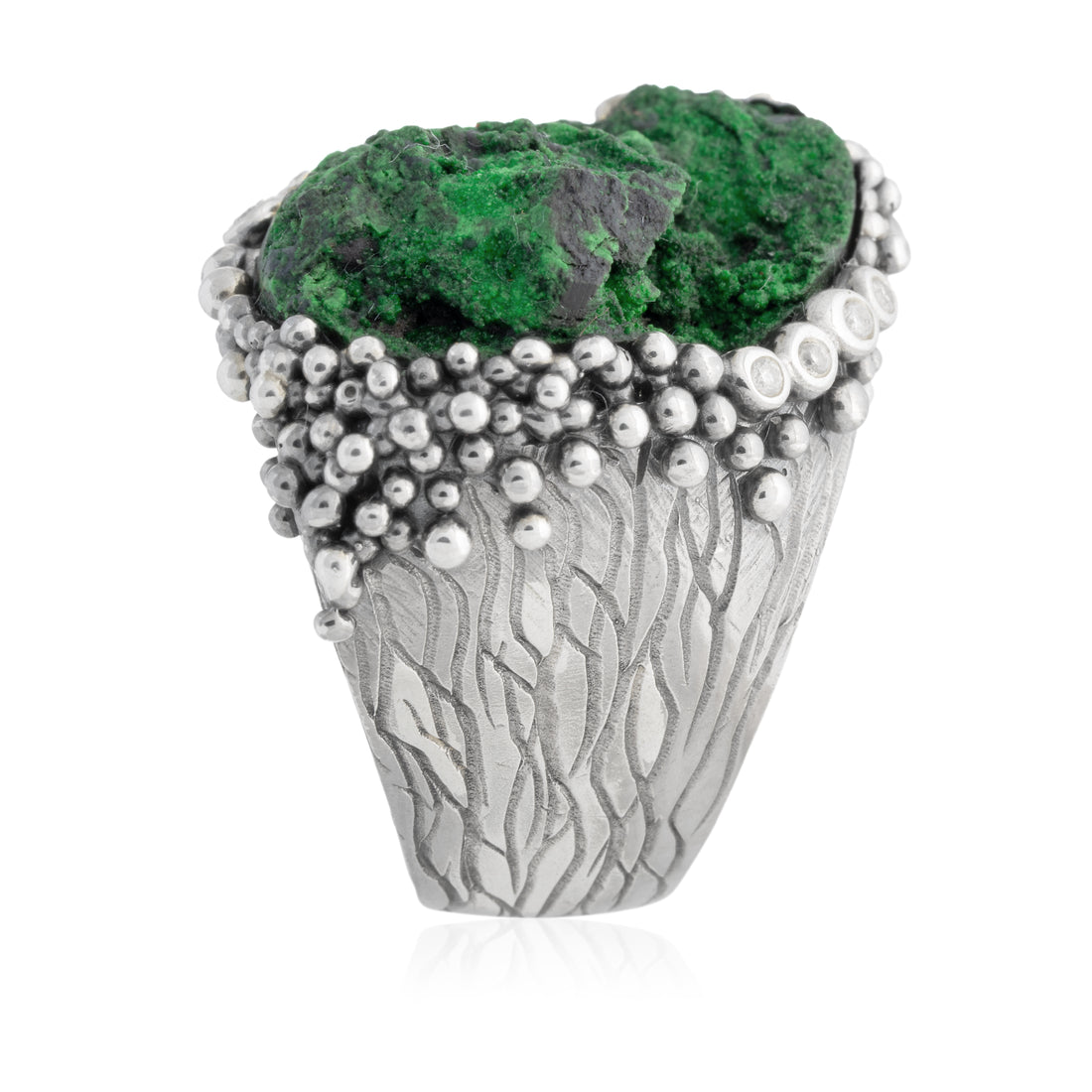 Anillo Burbuja Uvarovita Moissanitas