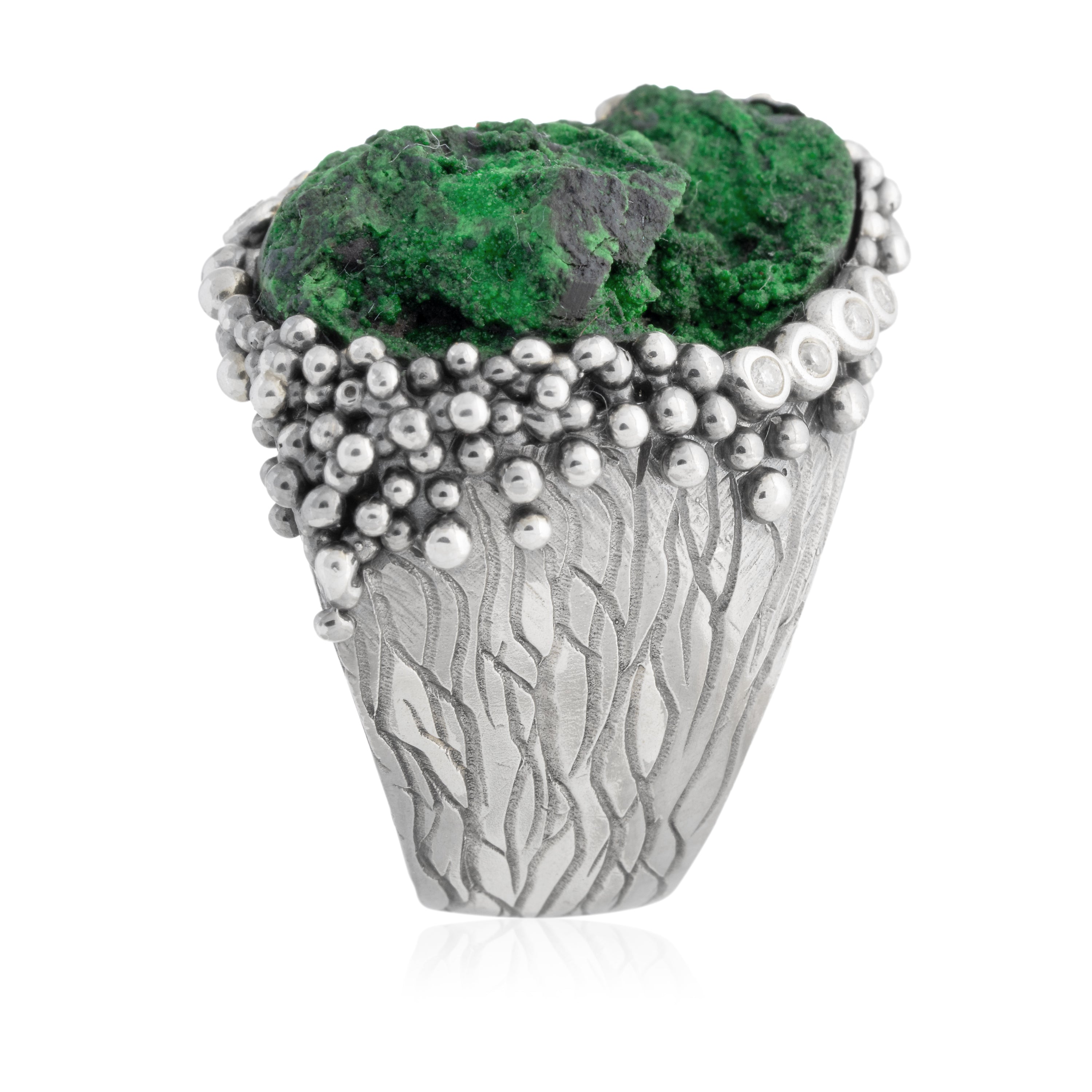 Anillo Burbuja Uvarovita Moissanitas