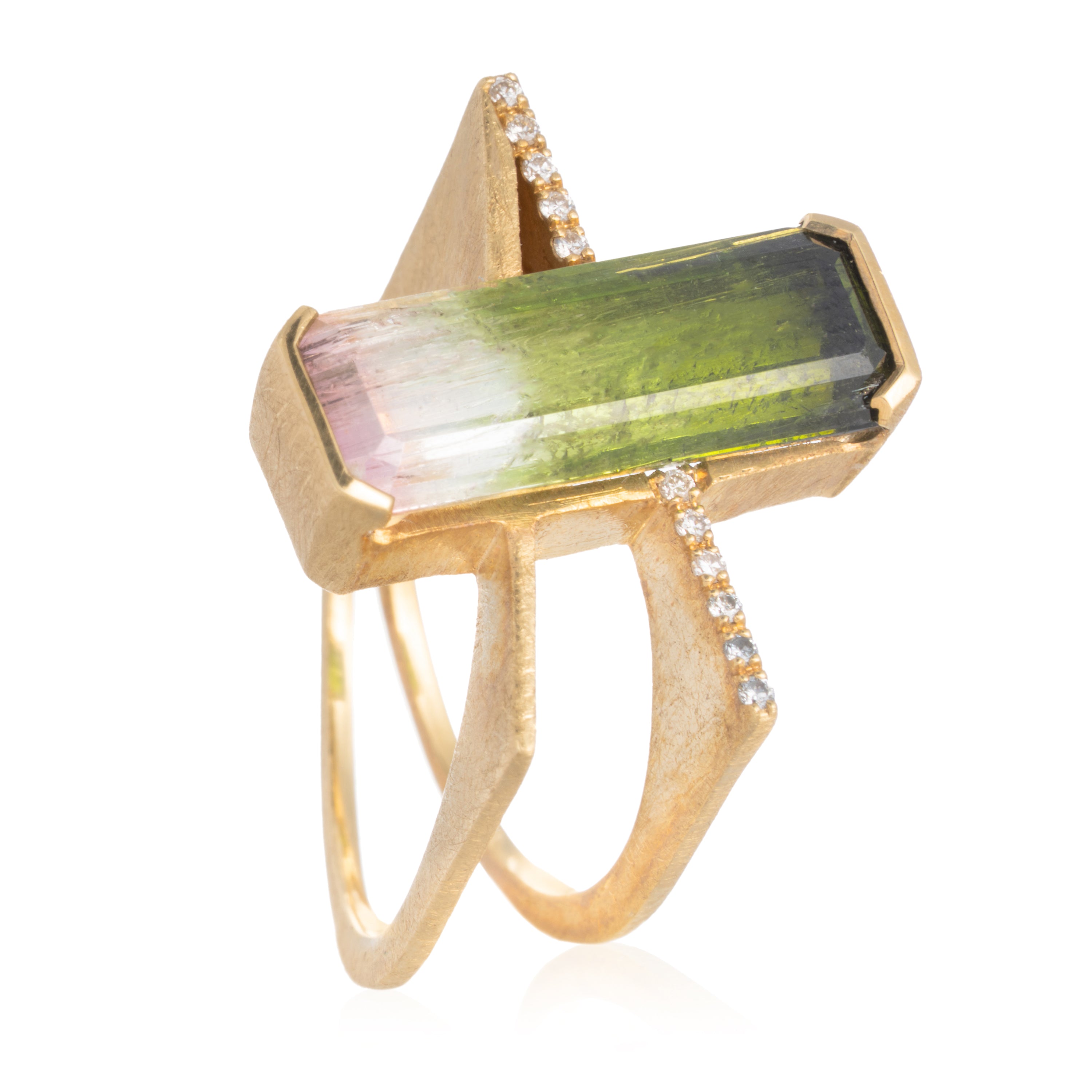 Anillo Turmalina Sandía Rectangular Compás Diamantes