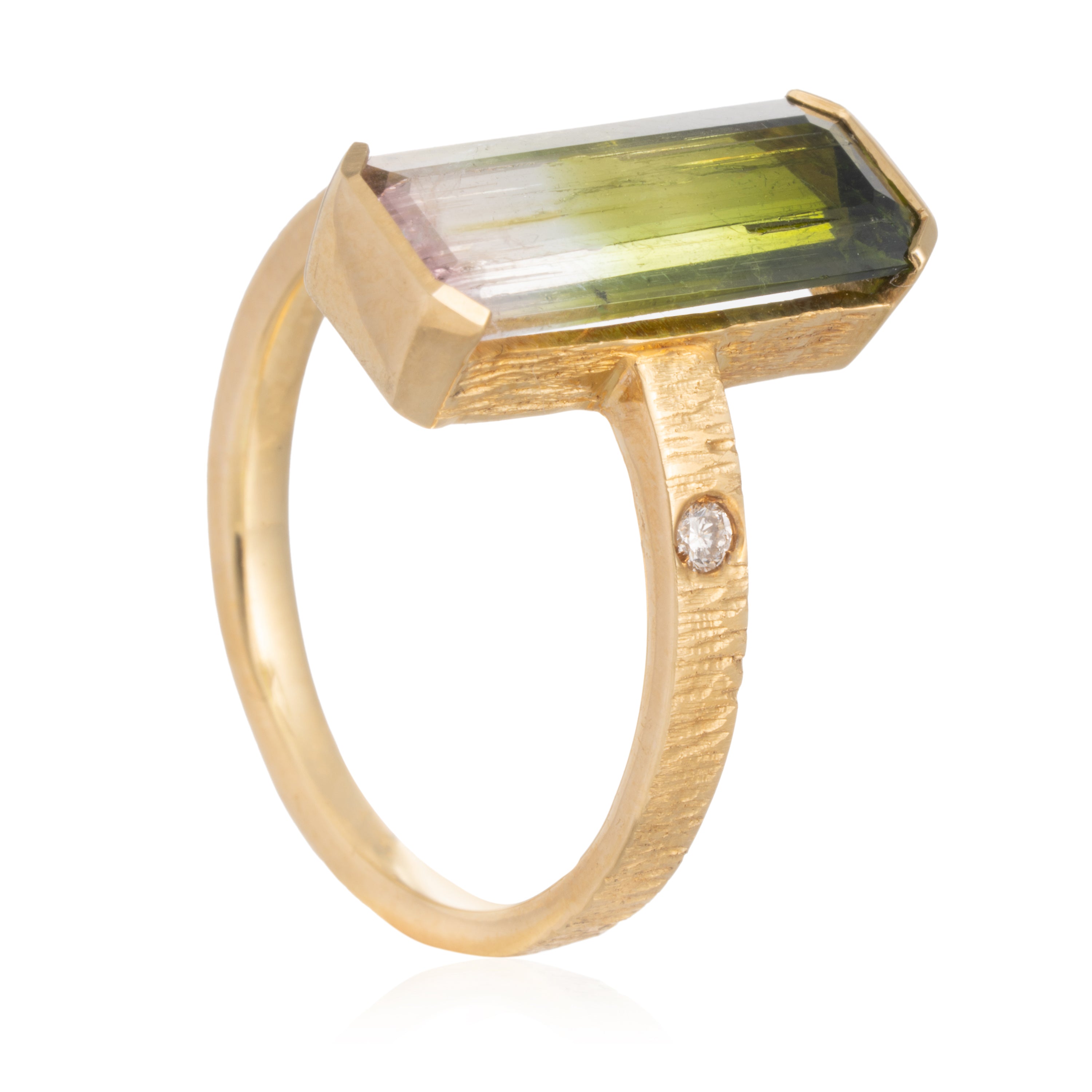 Anillo Turmalina Sandía Rectangular Diamante