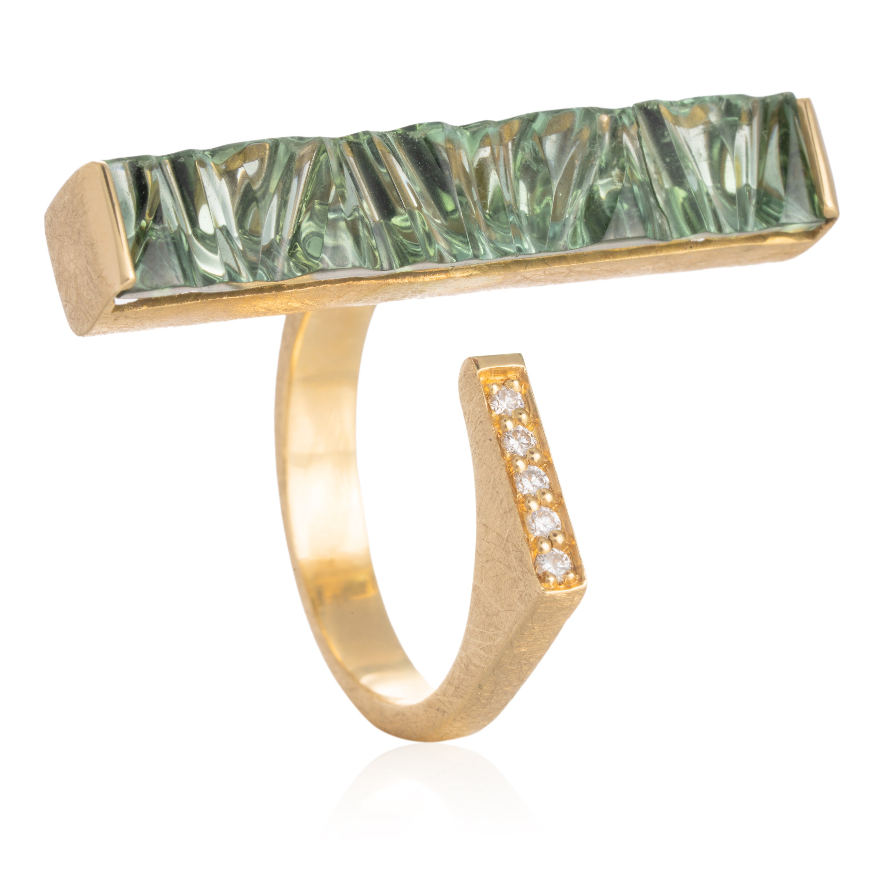 Anillo Turmalina Sandía Rectangular Textura Diamantes