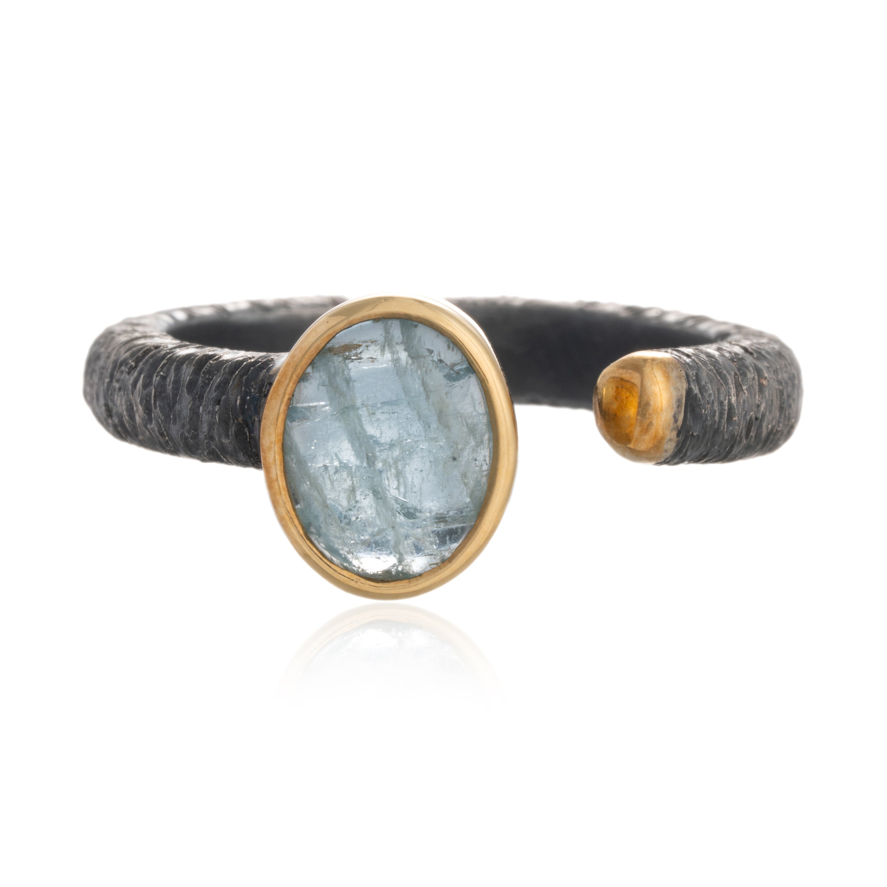 Anillo Aguamarina Ovalado Plata Envejecida y Oro