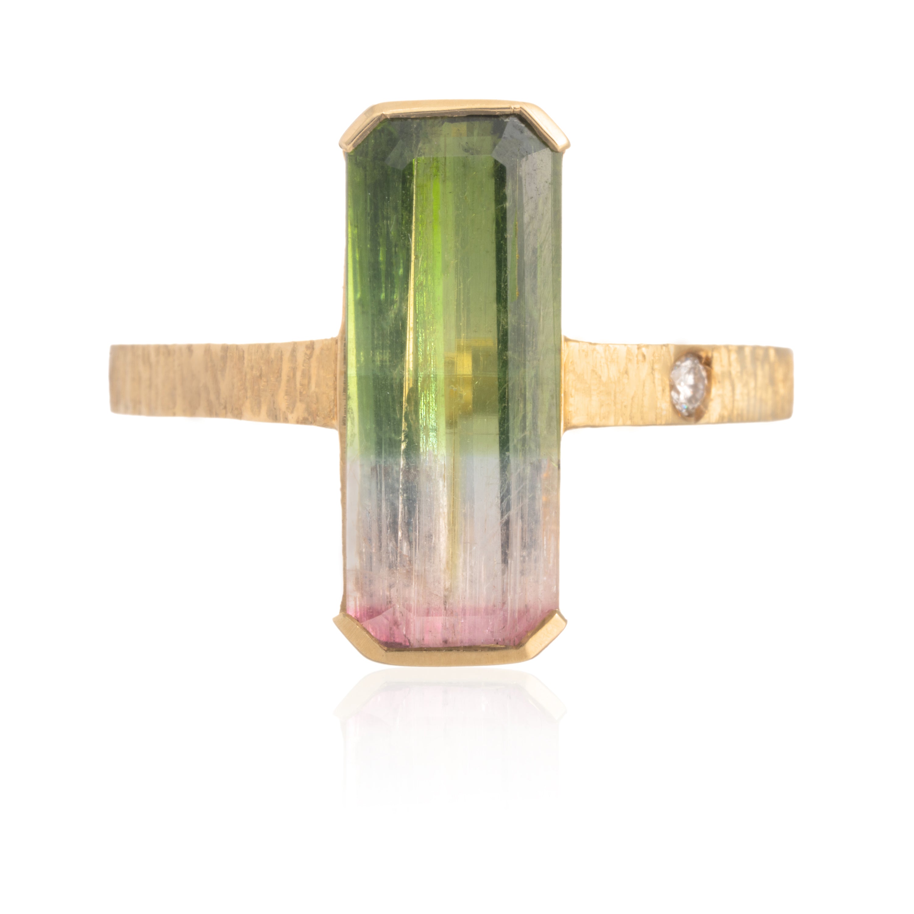 Anillo Turmalina Sandía Rectangular Diamante