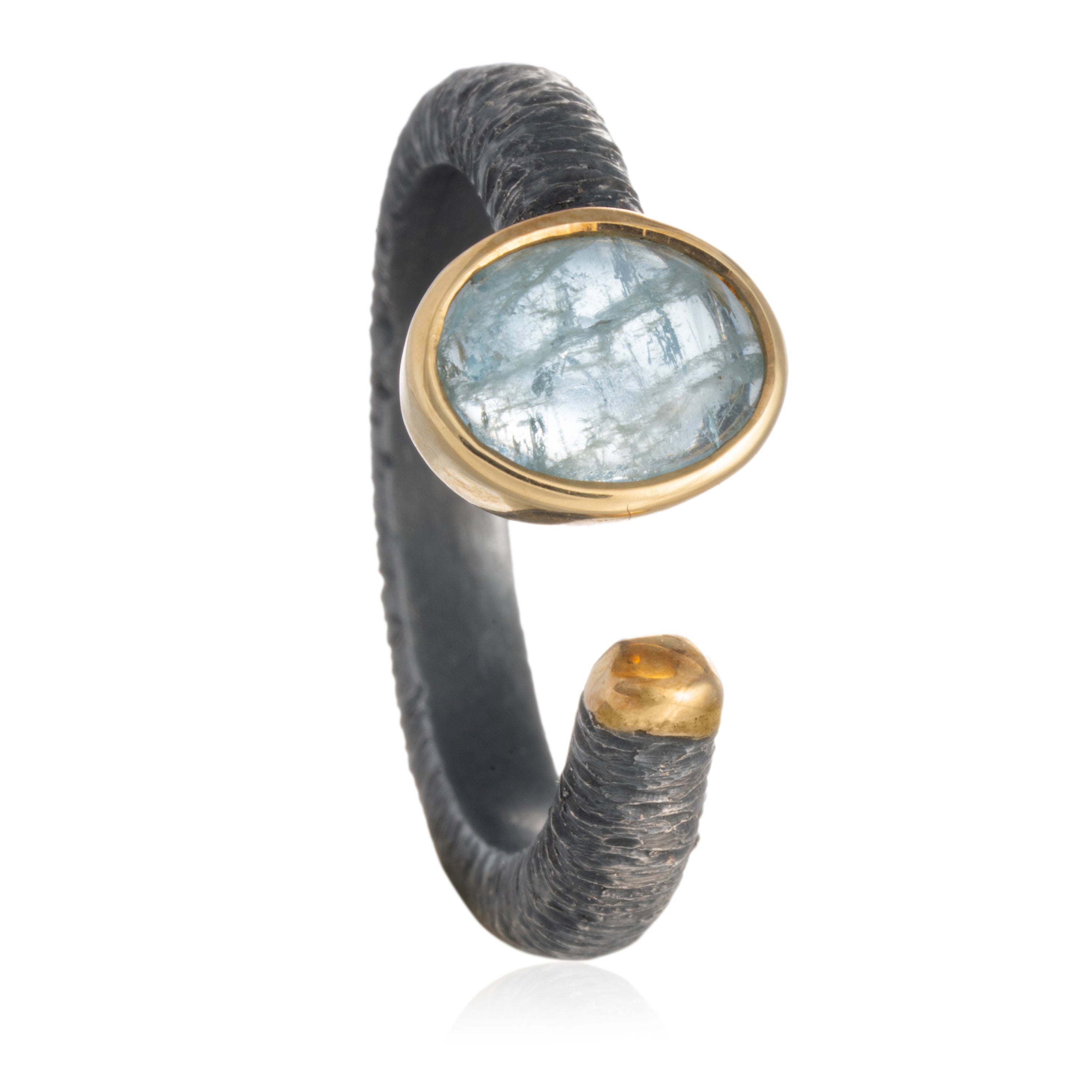 Anillo Aguamarina Ovalado Plata Envejecida y Oro
