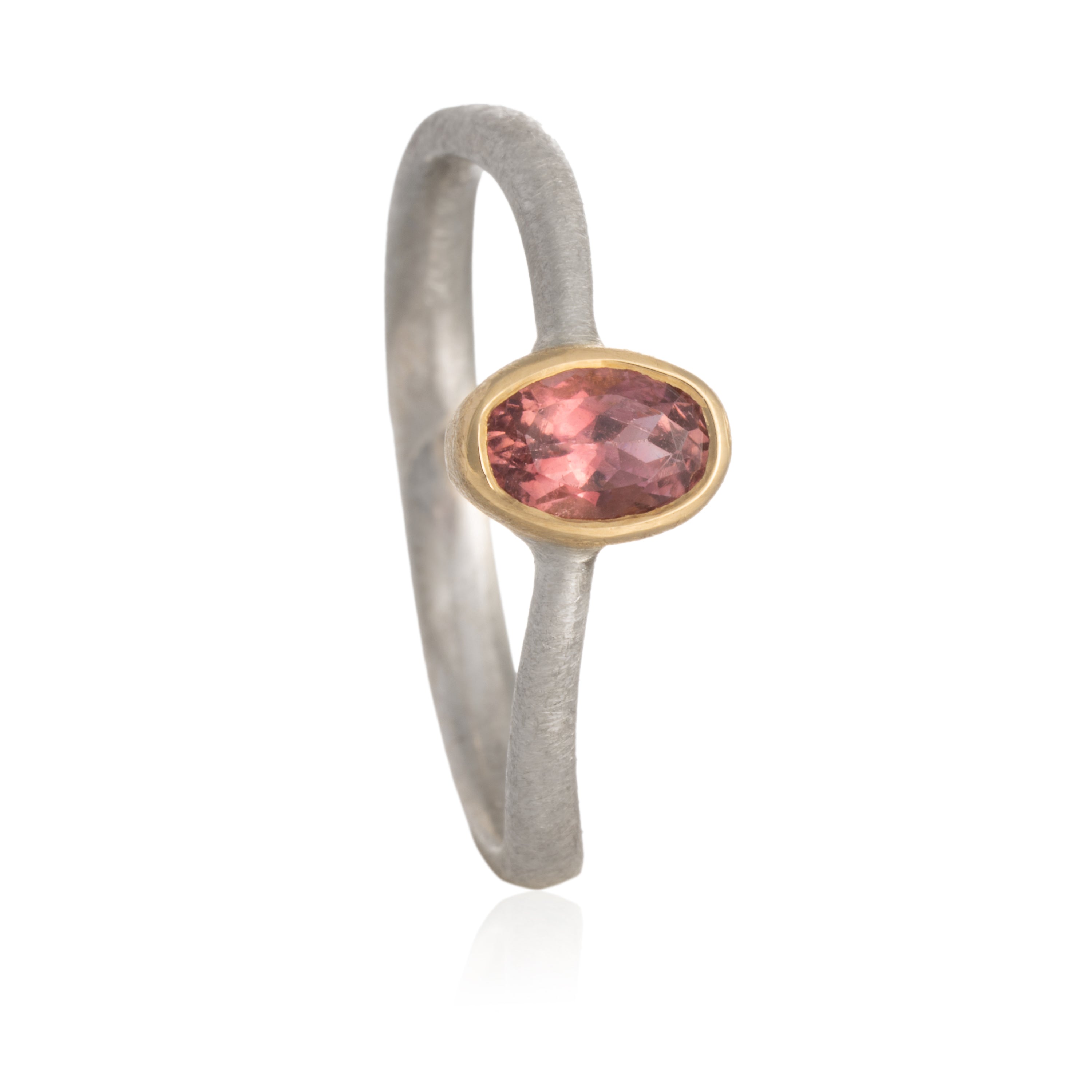 Anillo Onda Plata Turmalina Rosa Chatón Oro