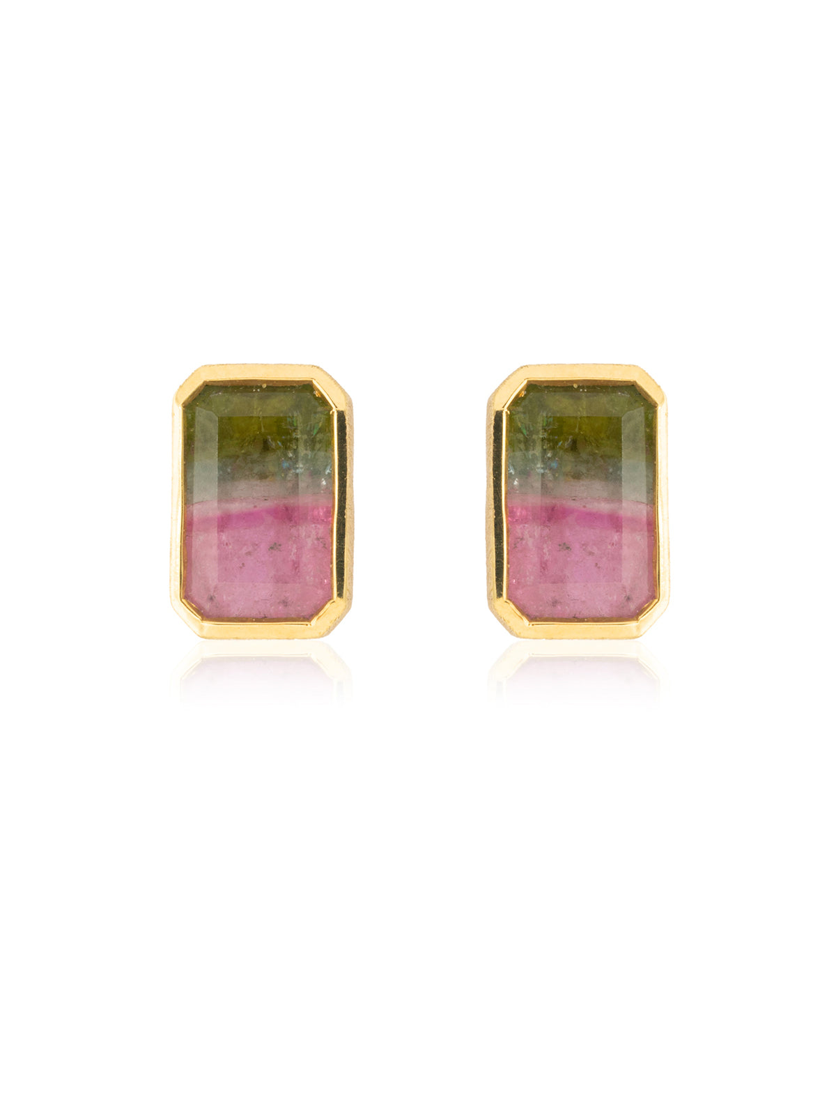 Pendientes Rectangular Turmalina Sandía Oro