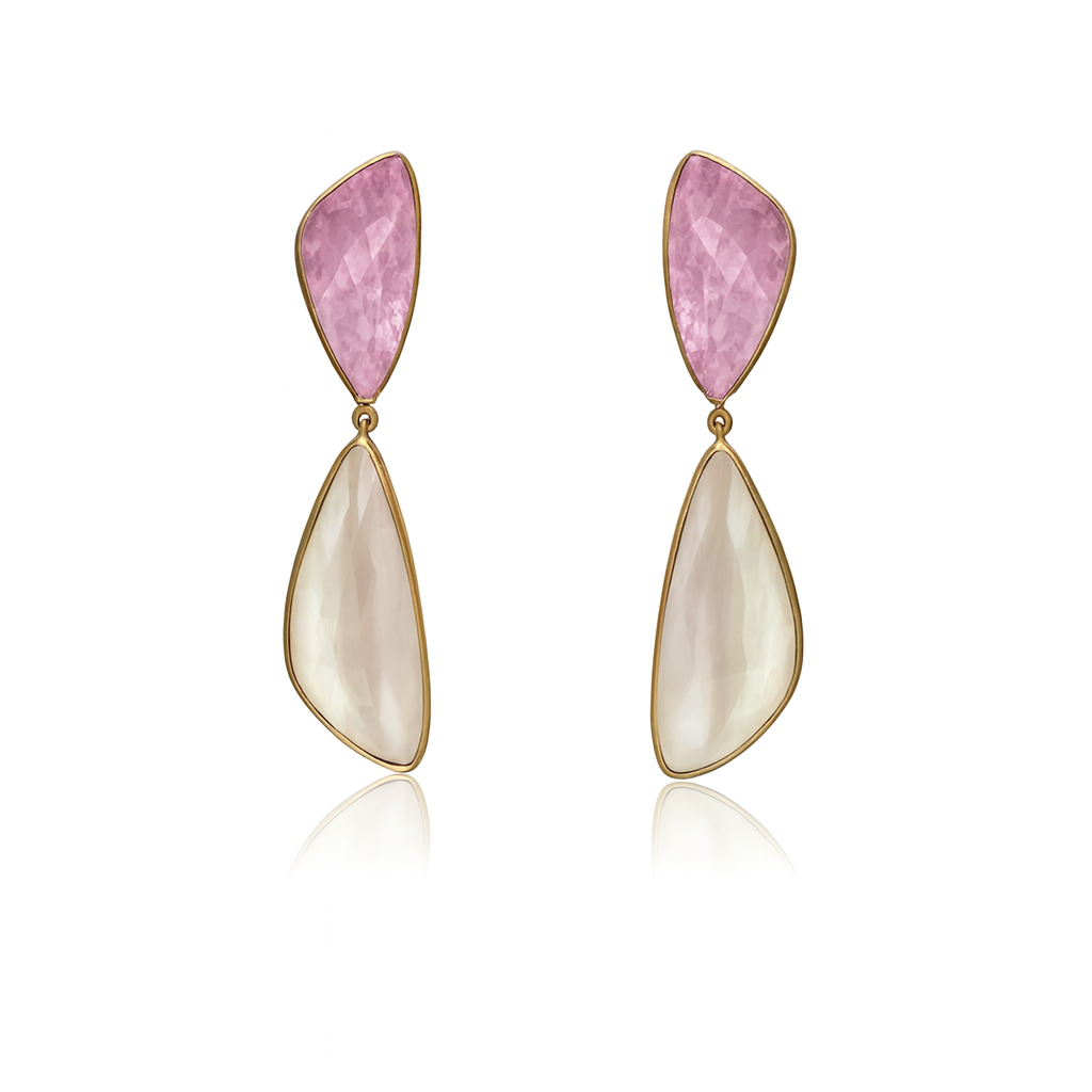 Pendientes Mini Trillón Kunzite Rosa y Nácar