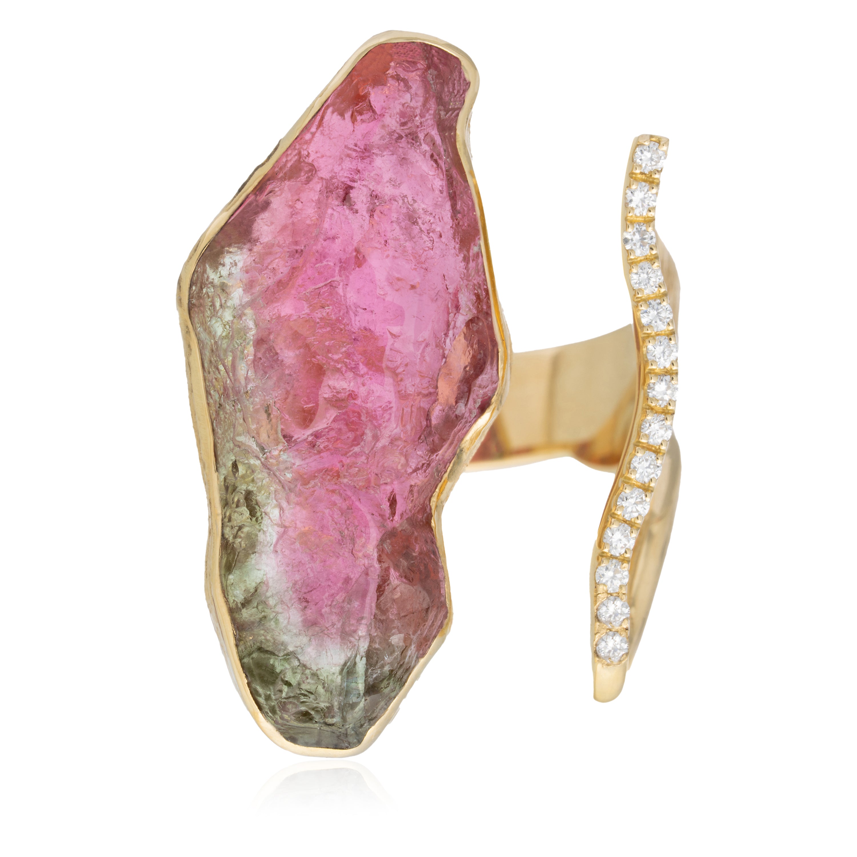 Anillo Turmalina Sandía Irregular Brillantes