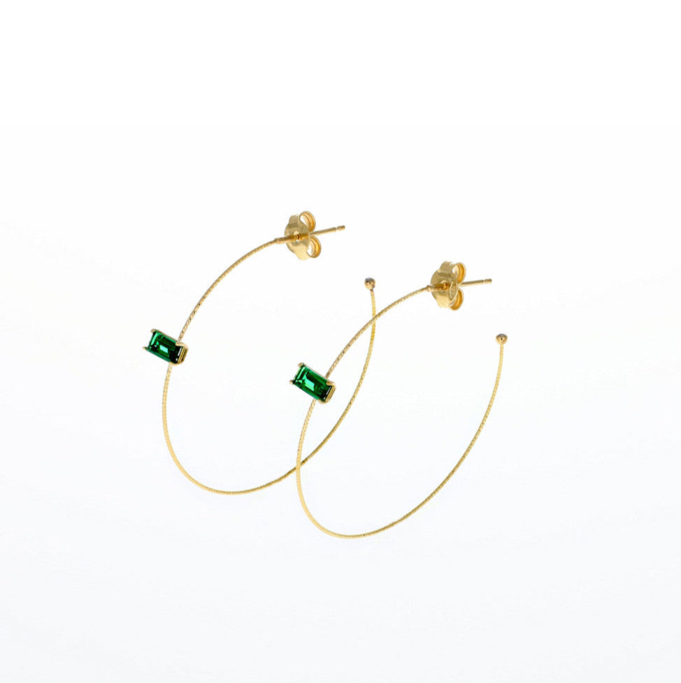 Pendientes Aros Simples Grandes Piedra Verde