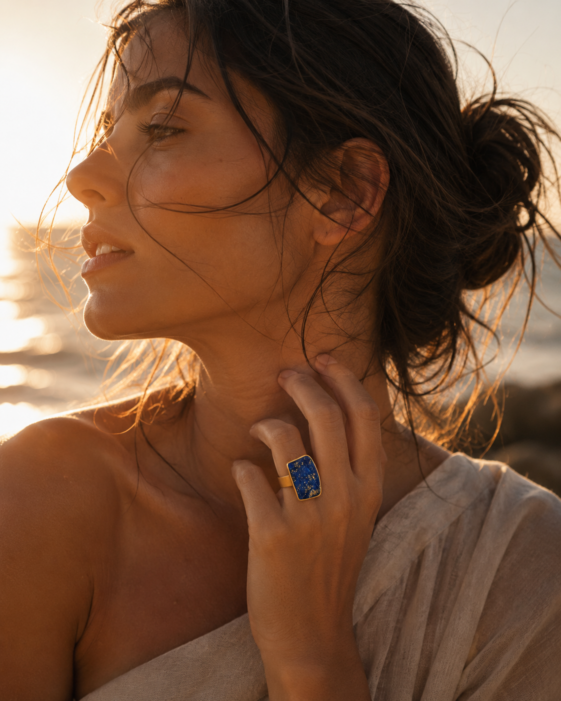 Anillo Lapislazuli Rectangular Oro