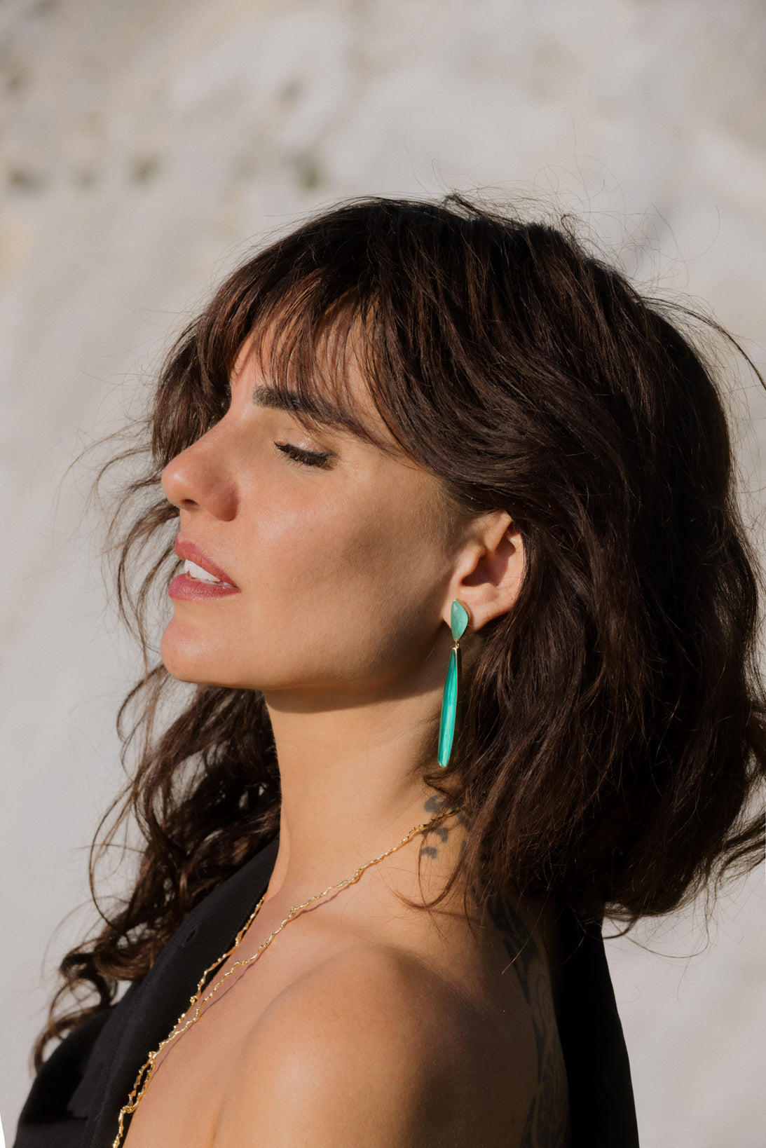 Pendientes Bikoitza Ágata Verde y Triplete Oro