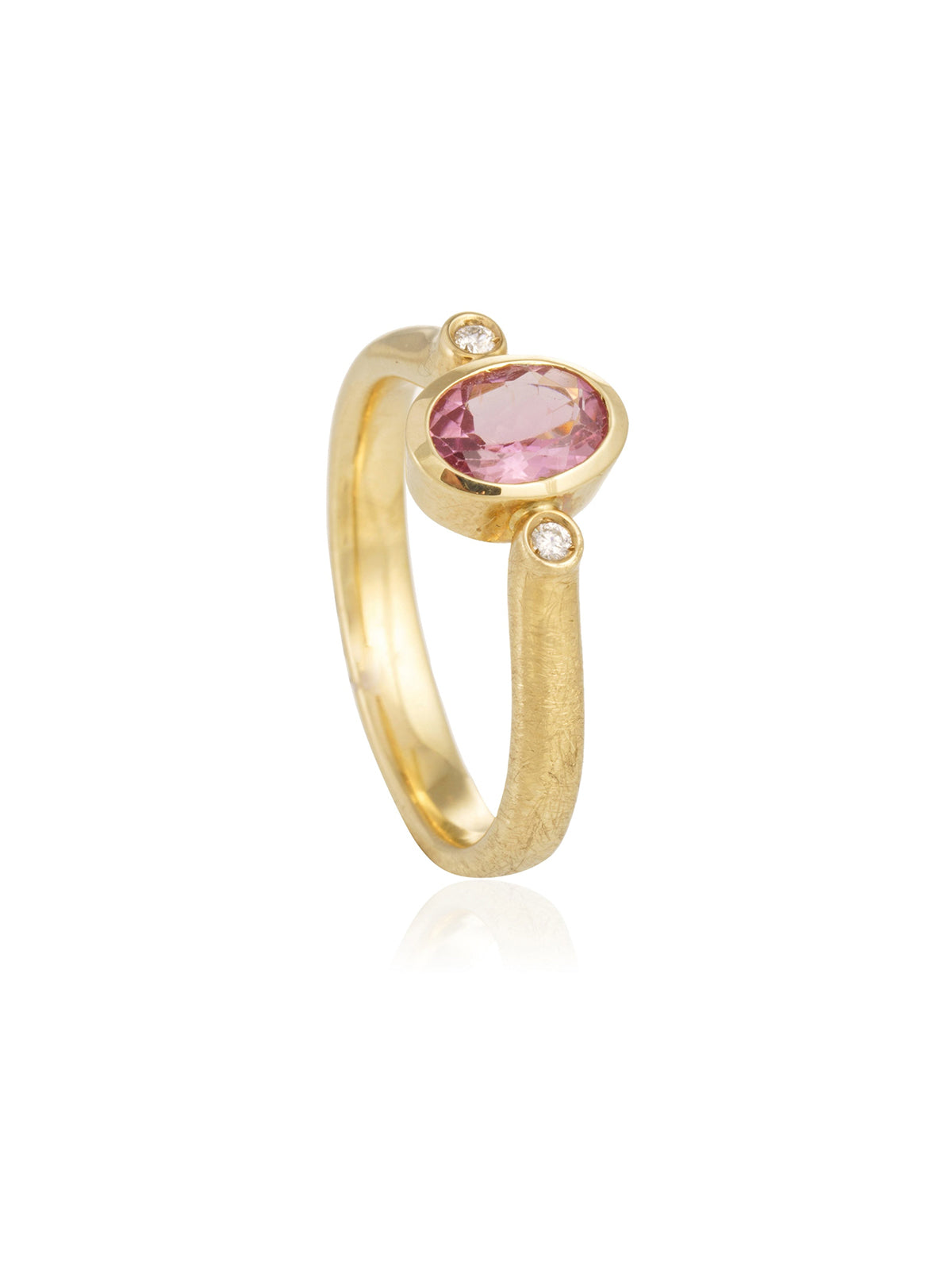 Anillo Turmalina Rosa Dos Diamantes Oro