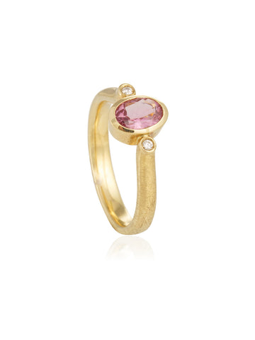 Anillo Turmalina Rosa Dos Diamantes Oro