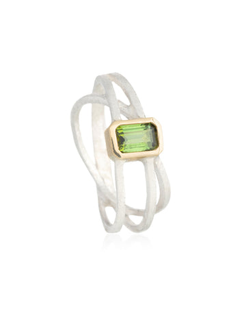 Anillo Cruzado Turmalina Verde